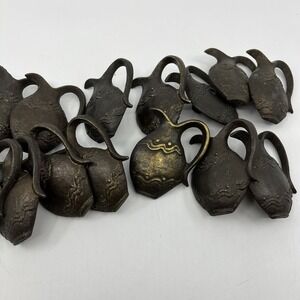 Vtg Solid Brass Distressed Pitcher Ewer‎ Drawer Knobs Pulls Set Of 14 Read 2"